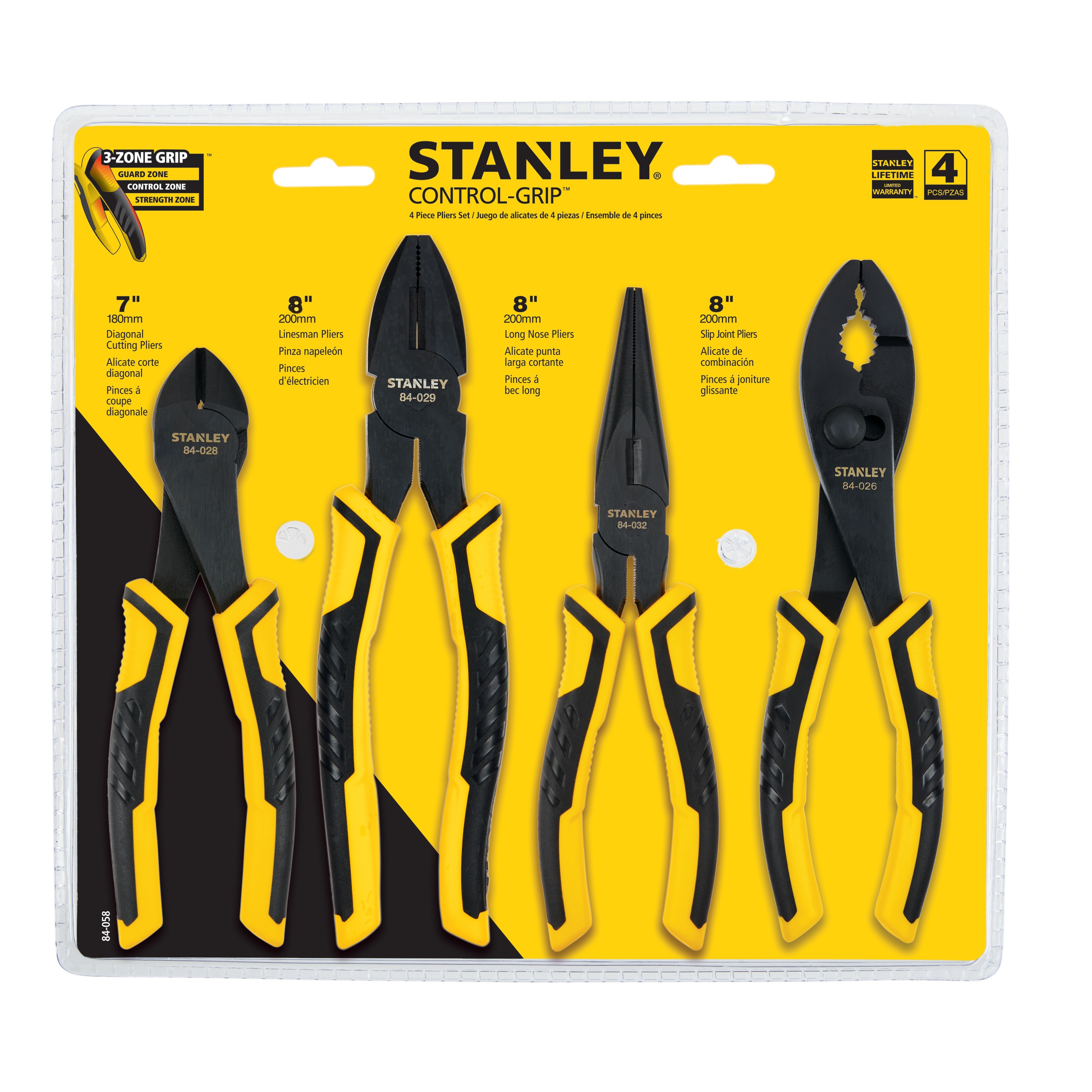 4 Pc Bi Material Pliers Set 84 058 Stanley Tools